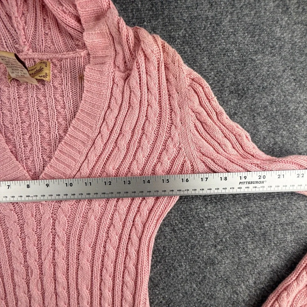 Aeropostale Pink Cable Knit Hooded Babydoll Sweater V-Neck Y2K Small 0428